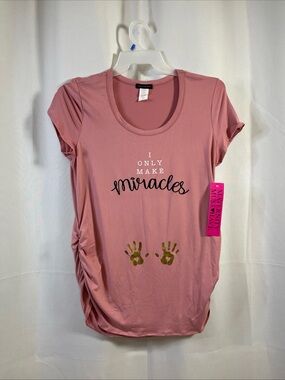 NWT Violet & Ruby Maternity T Shirt Women's Pink I Only Make Miracles Hands XL